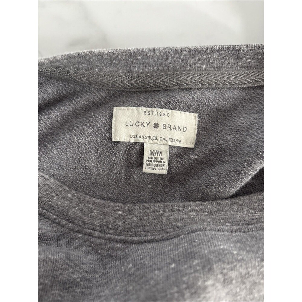 Lucky Brand Women Medium Gray Distressed American Flag USA Pullover Sweatshirt - Picture 5 of 10